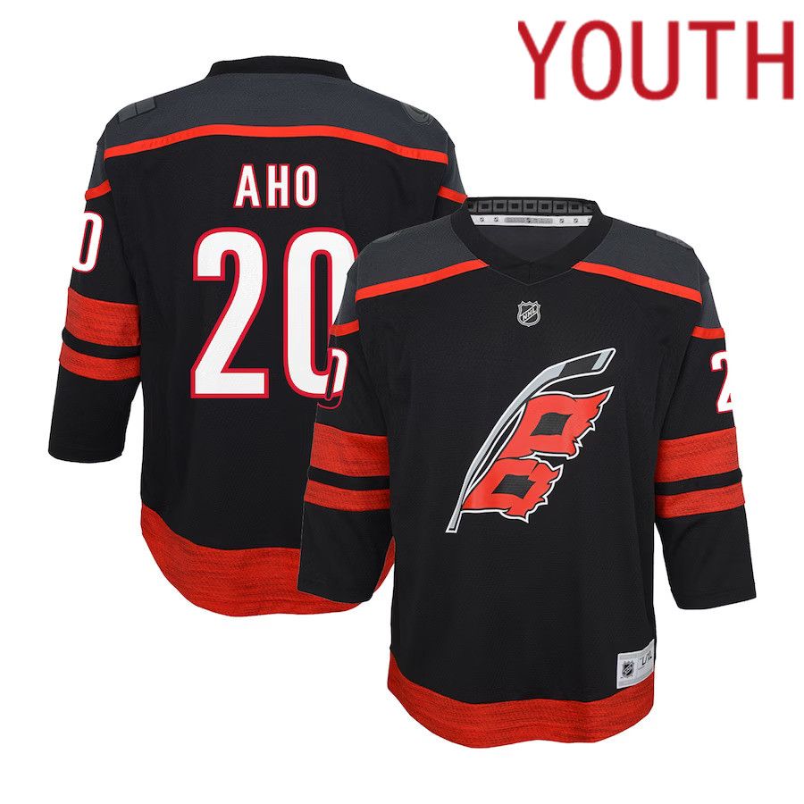 Youth Carolina Hurricanes #20 Sebastian Aho Black Home Replica Player NHL Jersey